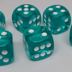 Chessex 23615 Translucent: Teal/White - 16mm D6 (12 Dice) Accessories