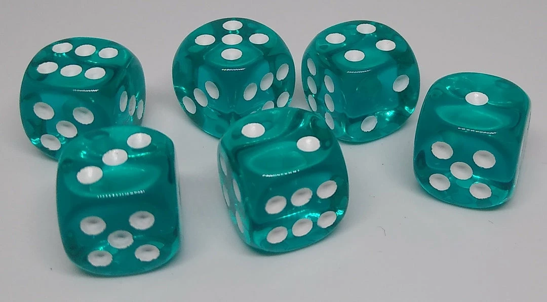 Wholesale π Chessex 23615 Translucent: Teal/White - 16mm D6 (12 Dice) Accessories π₯ 3 Chessex 23615 Translucent: Teal/White - 16mm D6 (12 Dice) Accessories