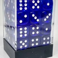 Chessex 23806 Translucent: Blue/White - 12mm D6 (36 Dice)