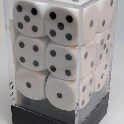 Chessex 25601 Opaque: White/Black - 16mm D6 (12 Dice) Accessories
