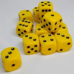 Chessex 25602 Opaque: Yellow/Black - 16mm D6 (12 Dice)
