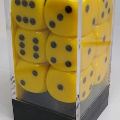 Chessex 25602 Opaque: Yellow/Black - 16mm D6 (12 Dice)