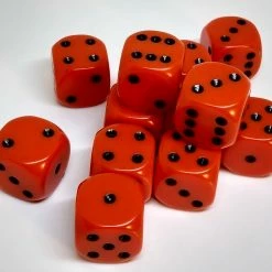 Chessex 25603 Opaque: Orange/Black - 16mm D6 (12 Dice)