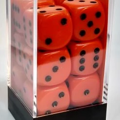 Chessex 25603 Opaque: Orange/Black - 16mm D6 (12 Dice)
