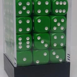 Chessex 25805 Opaque: Green/White - 12mm D6 (36 Dice)