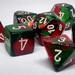 Chessex 26431 Gemini: Green-Red/White - Polyhedral (7 Dice)