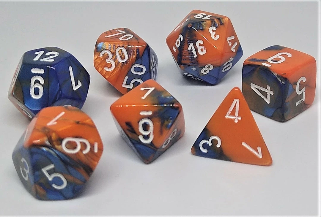 Promo π Chessex 26452 Gemini: Blue-Orange/White - Polyhedral (7 Dice) Accessories π 3 Chessex 26452 Gemini: Blue-Orange/White - Polyhedral (7 Dice) Accessories