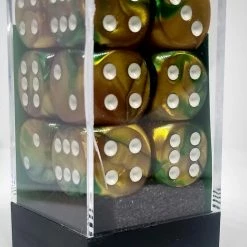 Chessex 26625 Gemini: Gold-Green/White - 16mm D6 (12 Dice)