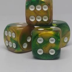 Chessex 26625 Gemini: Gold-Green/White - 16mm D6 (12 Dice)