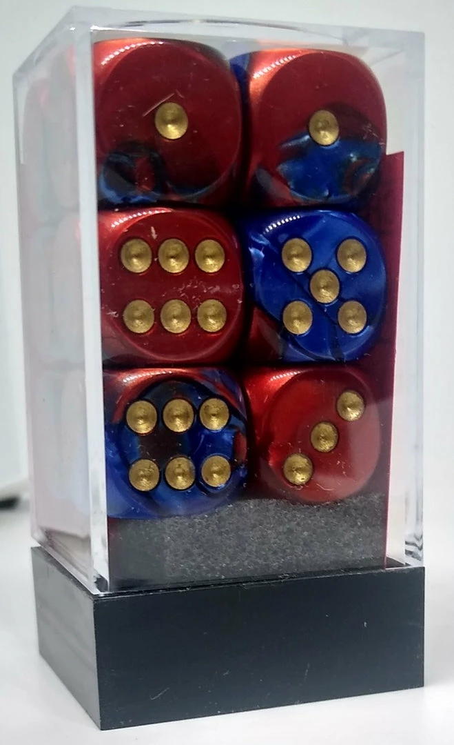 Promo π₯° Chessex 26629 Gemini: Blue-Red/Gold - 16mm D6 (12 Dice) Accessories π€© 4 Chessex 26629 Gemini: Blue-Red/Gold - 16mm D6 (12 Dice) Accessories