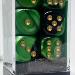 Chessex 26639 Gemini: Black-Green/Gold - 16mm D6 (12 Dice)