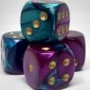 Chessex 26649 Gemini: Purple-Teal/Gold - 16mm D6 (12 Dice)