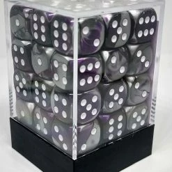 Chessex 26832 Gemini: Purple-Steel/White - 12mm D6 (36 Dice) Accessories