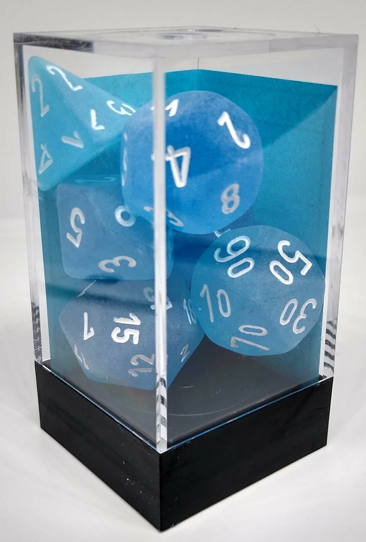 Outlet π Chessex 27416 Frosted: Caribbean Blue/White - Polyhedral (7 Dice) Accessories 𧨠4 Chessex 27416 Frosted: Caribbean Blue/White - Polyhedral (7 Dice) Accessories