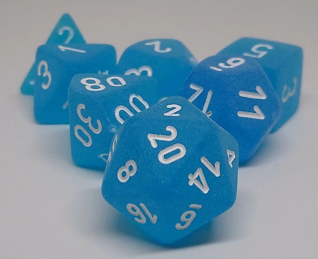 Outlet π Chessex 27416 Frosted: Caribbean Blue/White - Polyhedral (7 Dice) Accessories 𧨠3 Chessex 27416 Frosted: Caribbean Blue/White - Polyhedral (7 Dice) Accessories