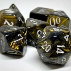 Chessex 27418 Leaf: Black Gold/Silver - Polyhedral (7 Dice) Accessories