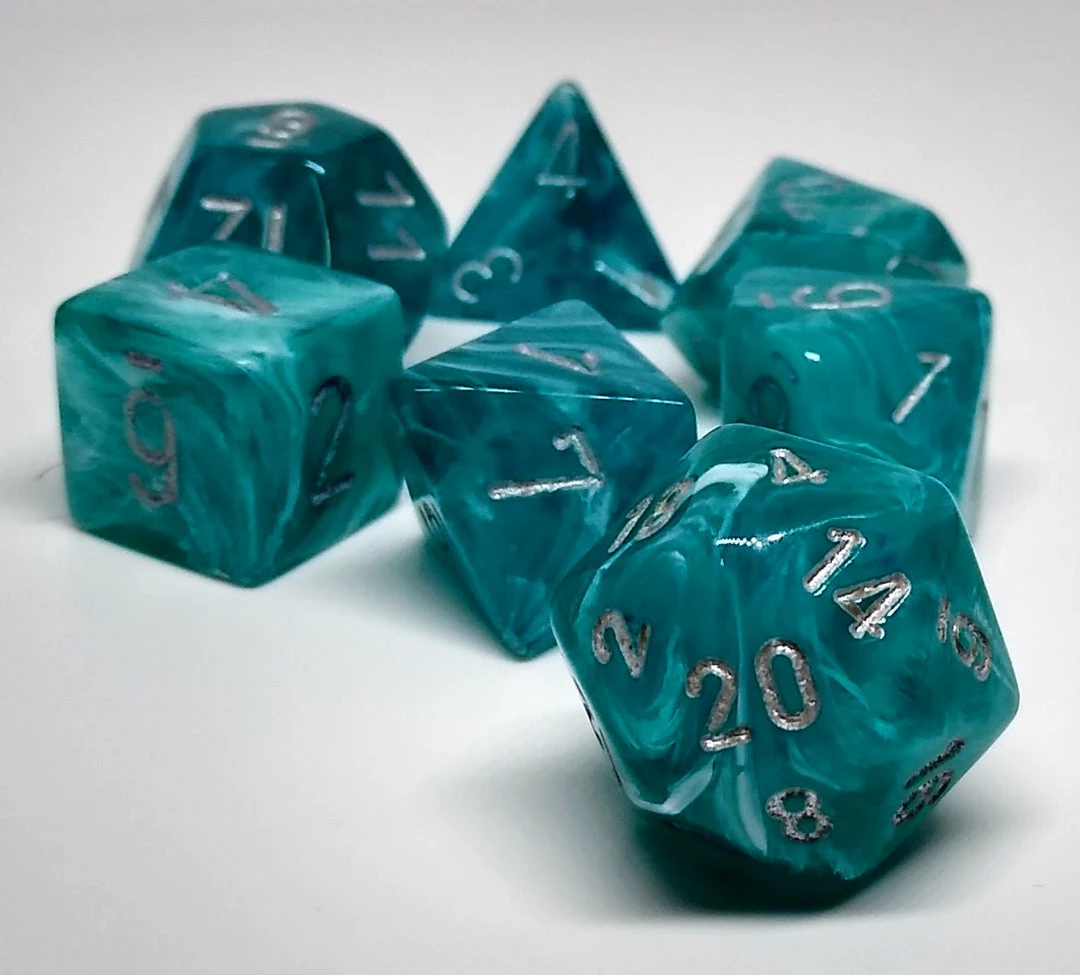 Top 10 π Chessex 27465 Cirrus: Aqua/Silver - Polyhedral (7 Dice) Accessories β 3 Chessex 27465 Cirrus: Aqua/Silver - Polyhedral (7 Dice) Accessories