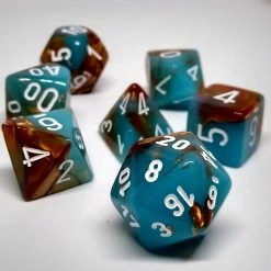 Chessex 30019 Festive: Copper Turquoise/White - Polyhedral (7 Dice)