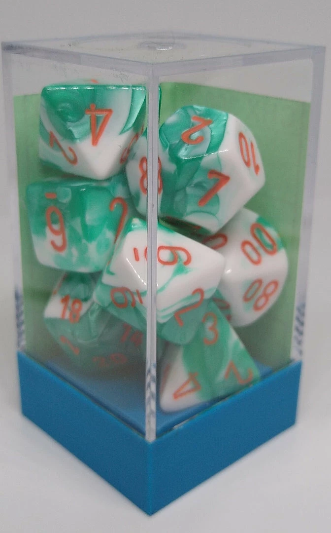 New β Chessex 30020 Gemini: Mint Green White/Orange - Polyhedral (7 Dice) Accessories π 4 Chessex 30020 Gemini: Mint Green White/Orange - Polyhedral (7 Dice) Accessories