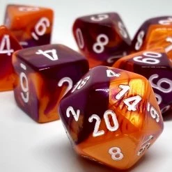 Chessex 30021 Gemini: Orange-Purple/White - Polyhedral (7 Dice)