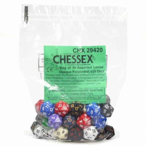 Chessex 29420 - Bag Of 50 Assorted Loose Opaque D20 Dice Accessories